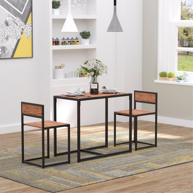 Brown MDF and Metal Frame Pub Table Set with 2 Chairs
