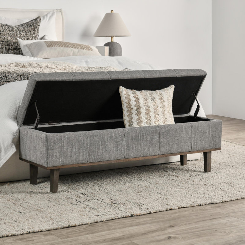 Louise Upholstered Storage Bench, Gray Basketweave