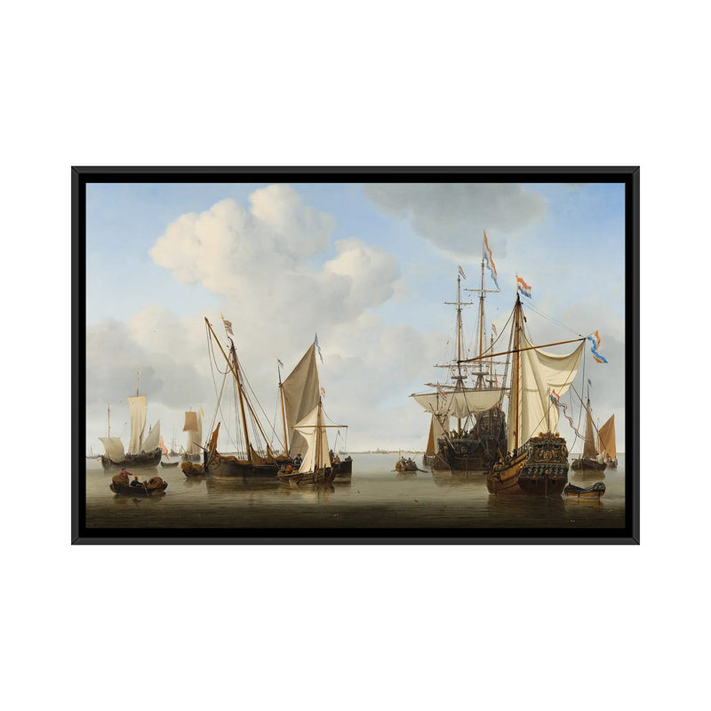 Navires dans les routes, 1658 - reproduction d'art mural - toile encadrée, H 18 po x l 26 po, Noir
