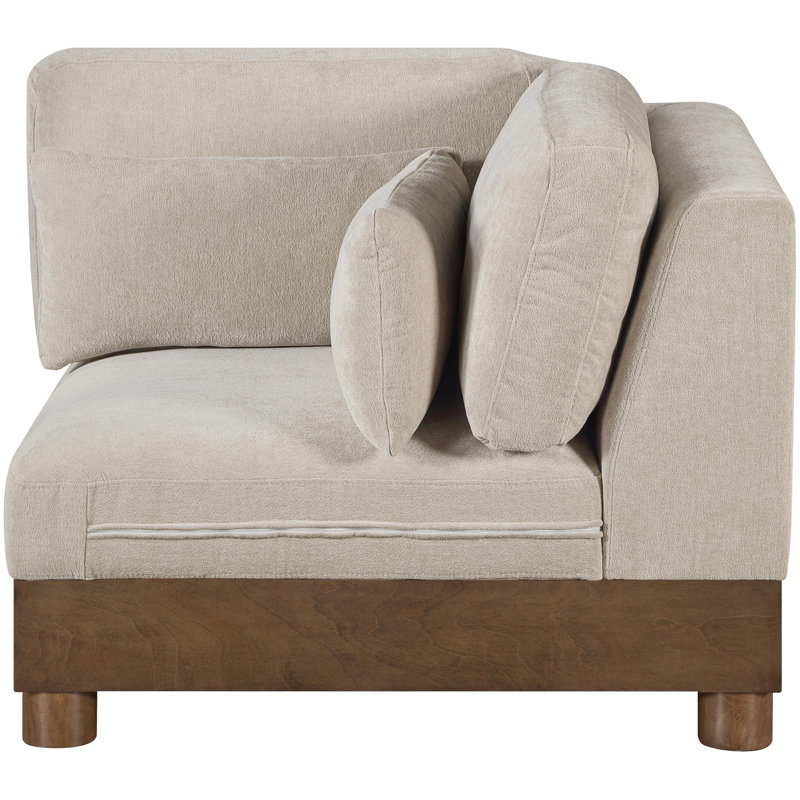 Fauteuil d'angle rembourré Turin, Tissu chenille taupe, Brun