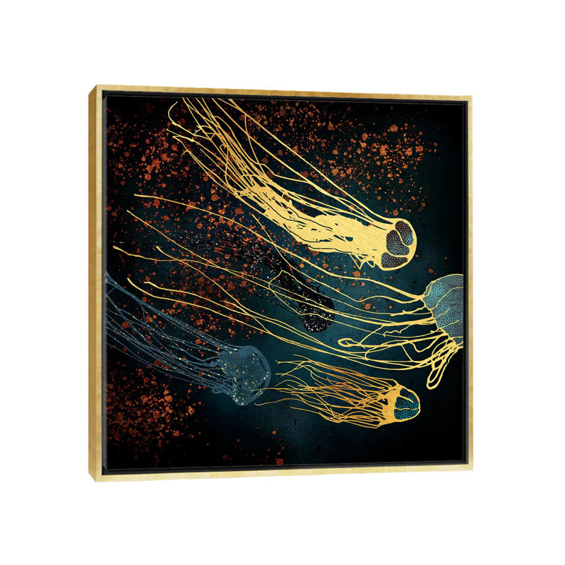Méduse métallique - impression, Toile encadrée d'or, Aucun mat, H 37 po x l 37 po x P 1,5 po