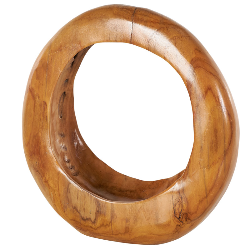 Teak Wood Handmade Round Abstract Decorative Brown Sculpture