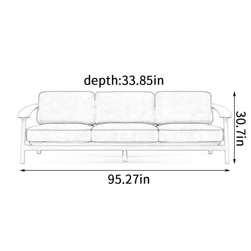 Outdoor Modern Simple Sponge Sofa 95.27'' Wide Rectangle Patio Sofa with Cushions, Black, Greyish Green