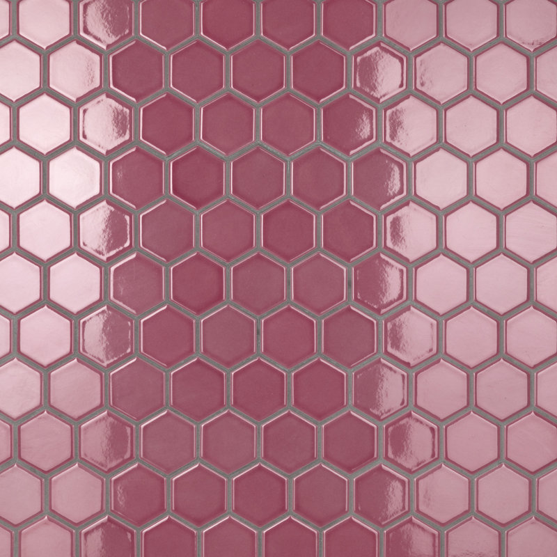 Tribeca 2" Hex Glossy 11-1/8 " x 12-5/8 " Porcelain Mosaic Floor & Wall Tile, Blush