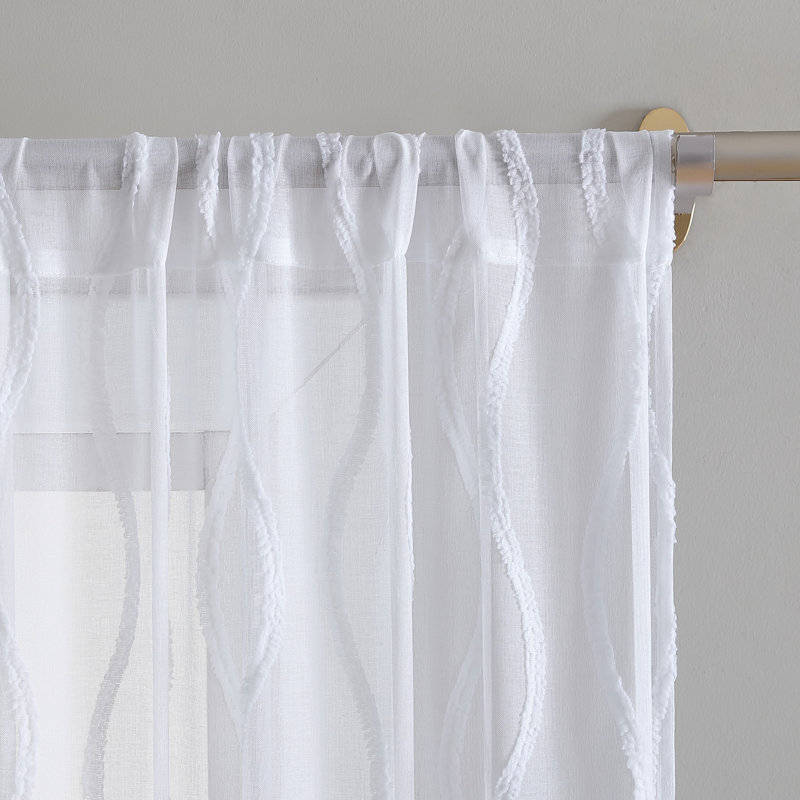 Juvenile Geometric Sheer Rod Pocket Curtain Panels, White