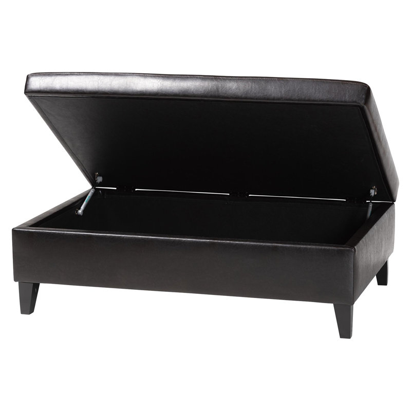 Faux Leather Ottoman, Dark Brown Faux Leather