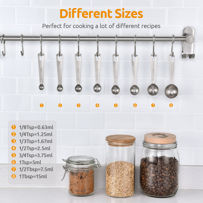 Ensemble de cuillères à mesurer en acier inoxydable 18/8 U-Taste pour la cuisine en métal robuste, 8 cuillères à soupe