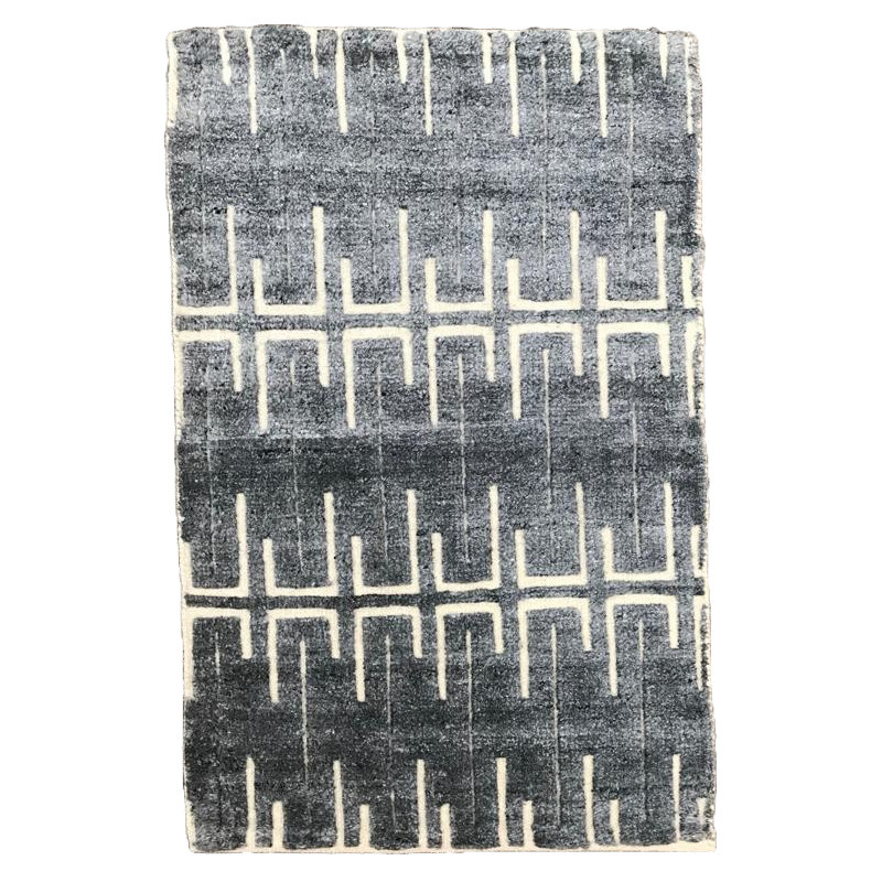 Geometric Hand-Knotted Dark Gray/White Area Rug, Rectangle 12' x 15'