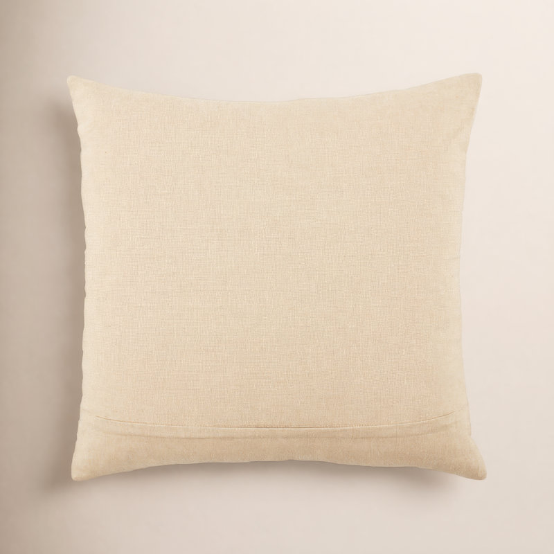 Ramona Square Cotton Pillow Cover & Insert, 100% Polyester, Blanc De Blanc/Silver Green/Rich Gold