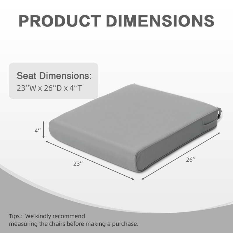 Outdoor 4'' Dining Chair Seat Cushion, 23" W x 26" D, Gray
