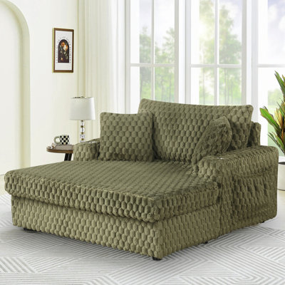 Modern 53"W Upholstered Chaise Lounger With 2 Cupholders, Pocket, And Pillows by Latitude Run
