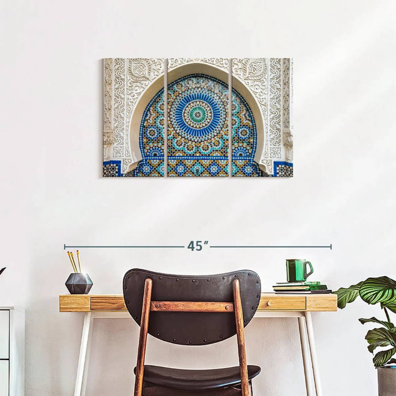 Ensemble de 3 carreaux marocains sur toile, H 33 po x l 20 po x P 1,25 po