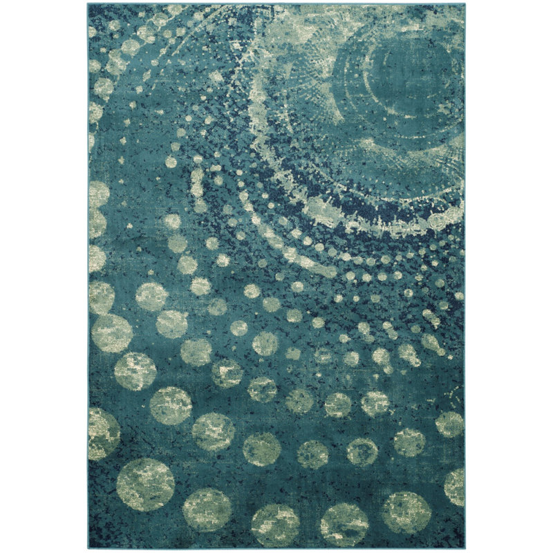 Tapis turquoise à motif abstrait Thursa, Tapis de couloir 2 pi 2 po x 8 pi
