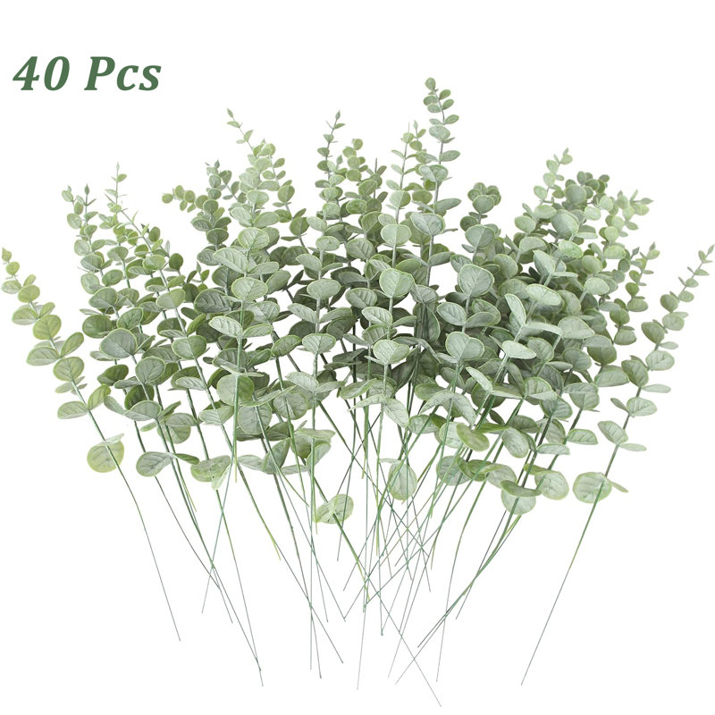 40 pièces de feuilles d'eucalyptus vertes tiges de feuilles artificielles décoratives pour un arrangement intérieur extérieur