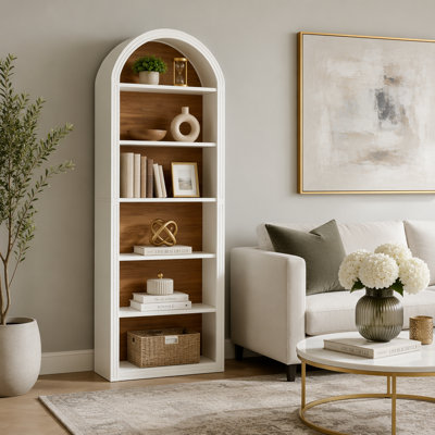 Elegant Arch Design Bookshelf with Ample Storage, Perfect for Displaying Books and Collectibles in Any Room.