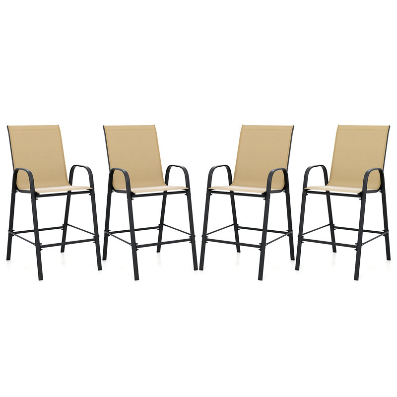 4 tabourets de bar extérieurs de 29 po en tissu avec accoudoirs et repose-pieds beige, Beige