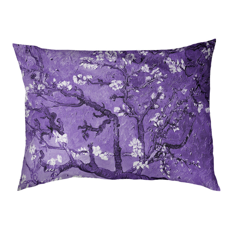 Coussin de concepteur de fleurs d’amande Burk, L 19,5 po x l 29,5 po, Mauve / Noir