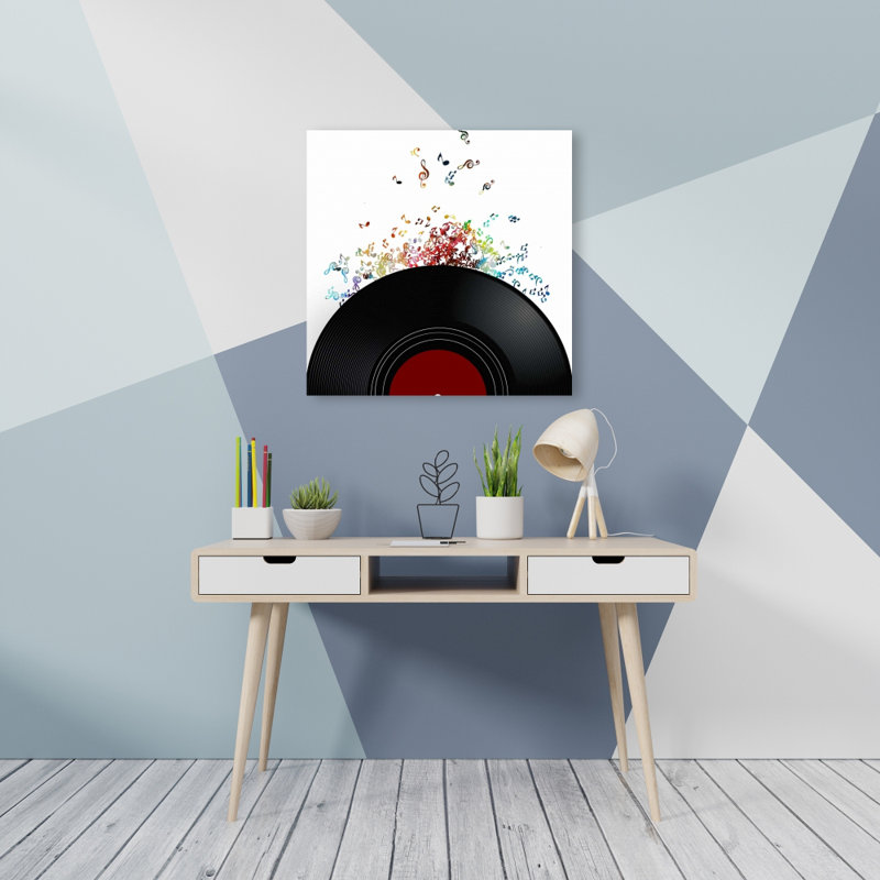 Notes qui s'échappent d'un disque vinyle - toile pour objet de chambre à coucher