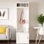 Arbre d'entrée minimaliste 24 po avec armoire | 6 crochets suspendus, banc de rangement, profondeur de 15,7 po, armoire de vestibule élégante, vestibule peu encombrant-125003058