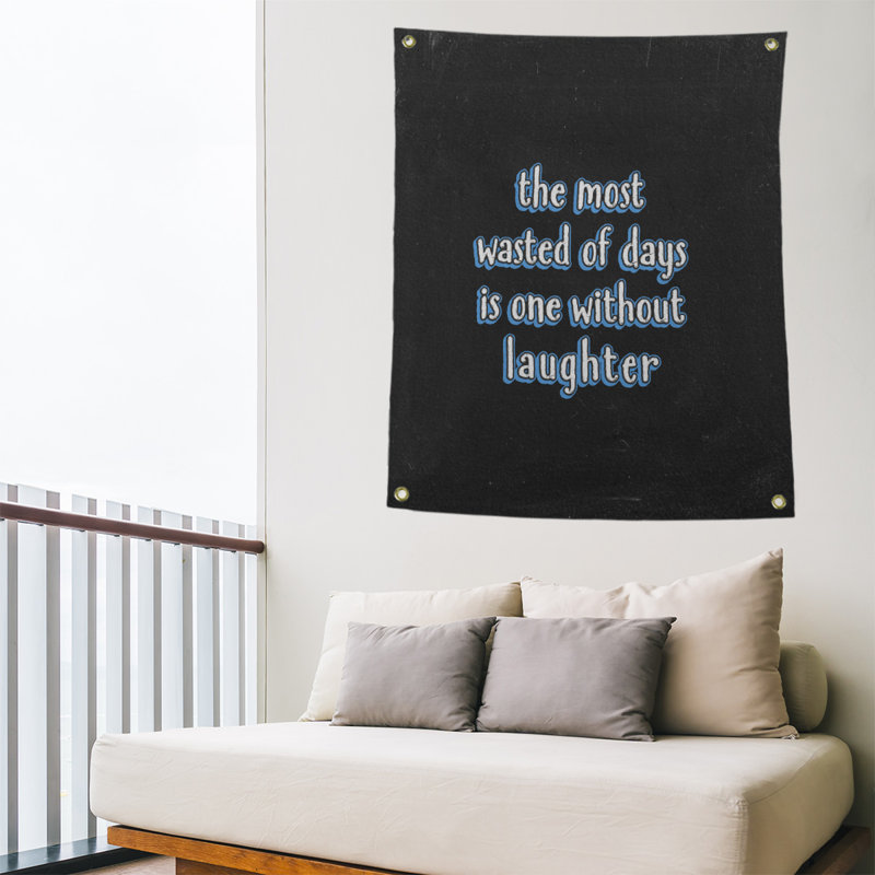 Tapisserie tableau noir en polyester citation de rire, Bleu, H 36 po x l 26 po