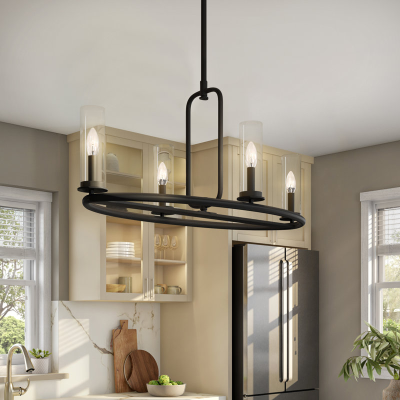 4 - Light Kitchen Island Pendant, Matte Black