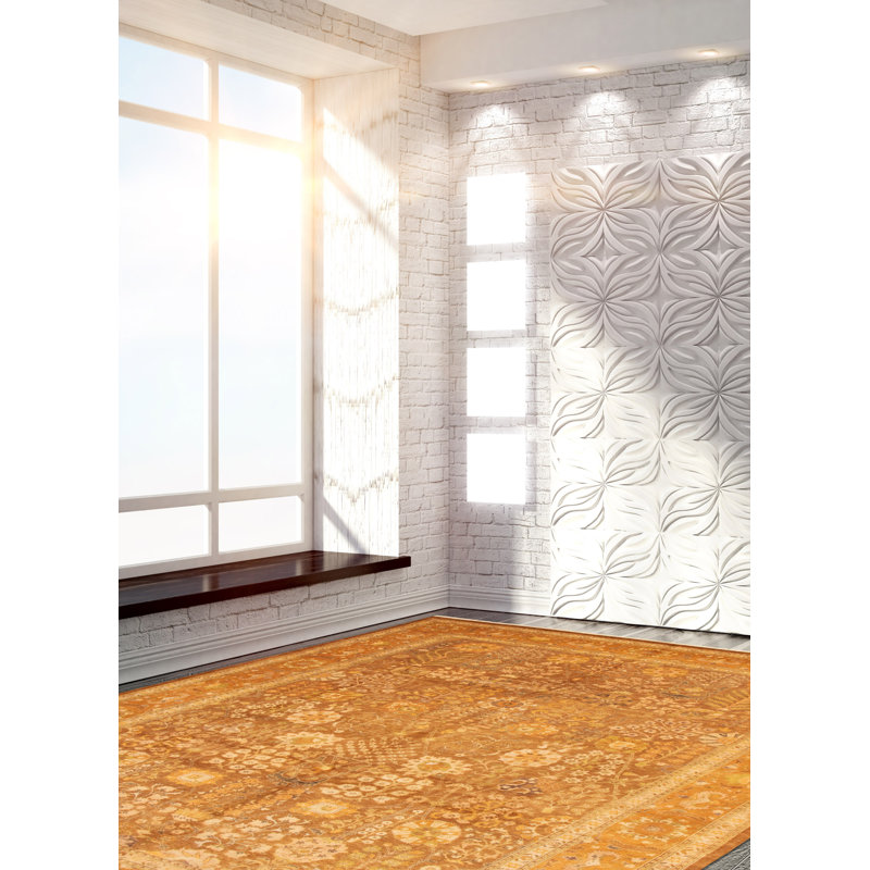 Tapis unique en laine noué à la main style nouvel âge Ushak brun de 10 pi 1 po x 13 pi 3 po
