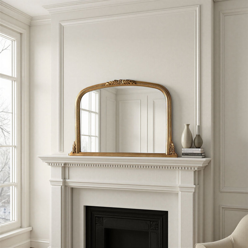 Arched Beaded Kalmar Overmantle Mirror, Gold