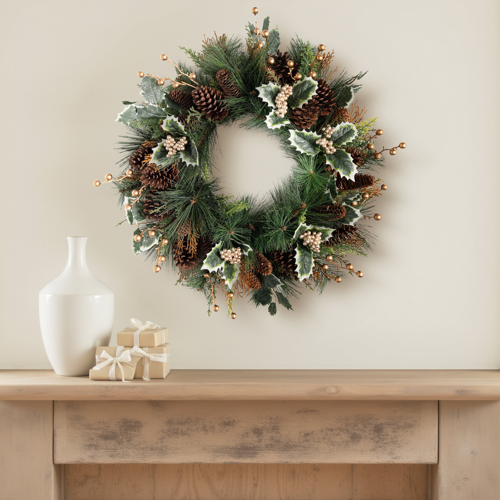 26.5'' Faux Holly Polyethylene Plastic Wreath