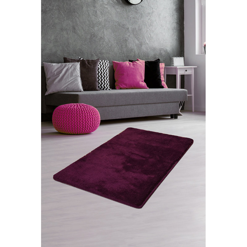 Whatley Solid Machine Woven Acrylic Area Rug in Damson, Rectangle 2'4" x 3'11"