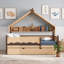 Lit en bois en forme de maison avec lit gigogne simple et bibliothèque-1379101192-1379101193