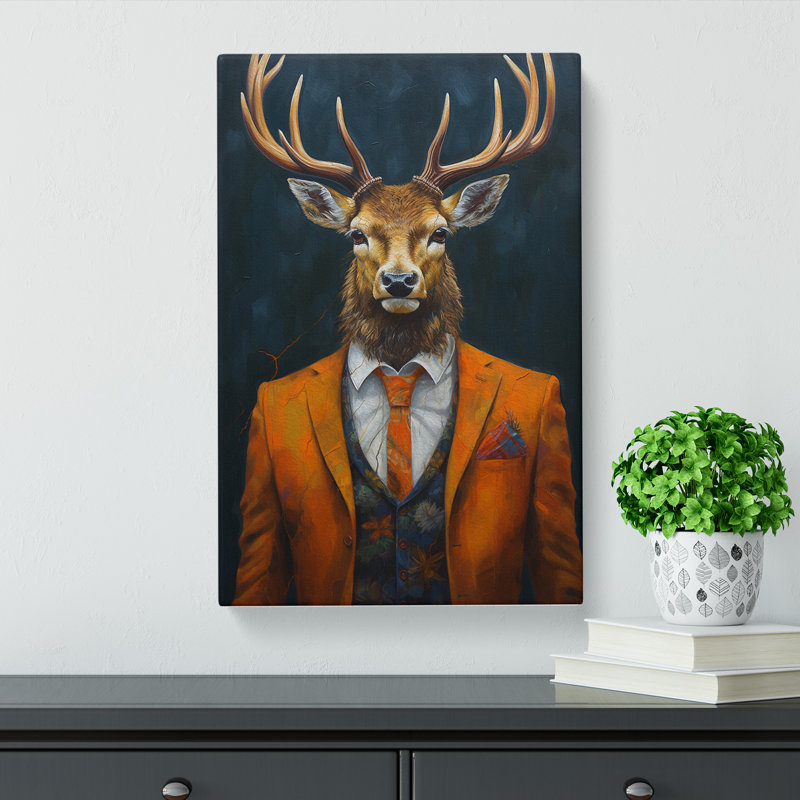 Stag in a Suit Painting No.4 - Wrapped Canvas, 60cm H x 40cm W x 3cm D