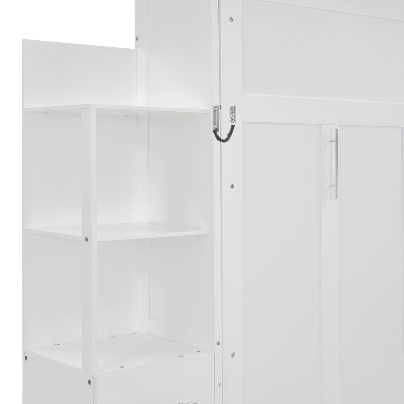 Lit escamotable pleine grandeur peu encombrant avec tablettes de rangement, conception moderne en MDF, pour la maison et le bureau