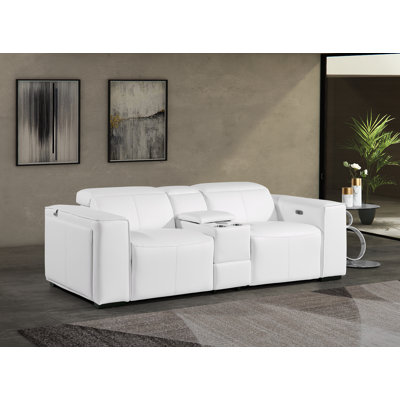 Top Grain Italian Leather Modular Power Dual Reclining Console Loveseat With Power Headrests