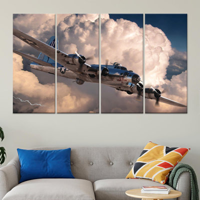 Art moderne sur toile: impression d'un avion militaire pour la maison, toile tendue 4P