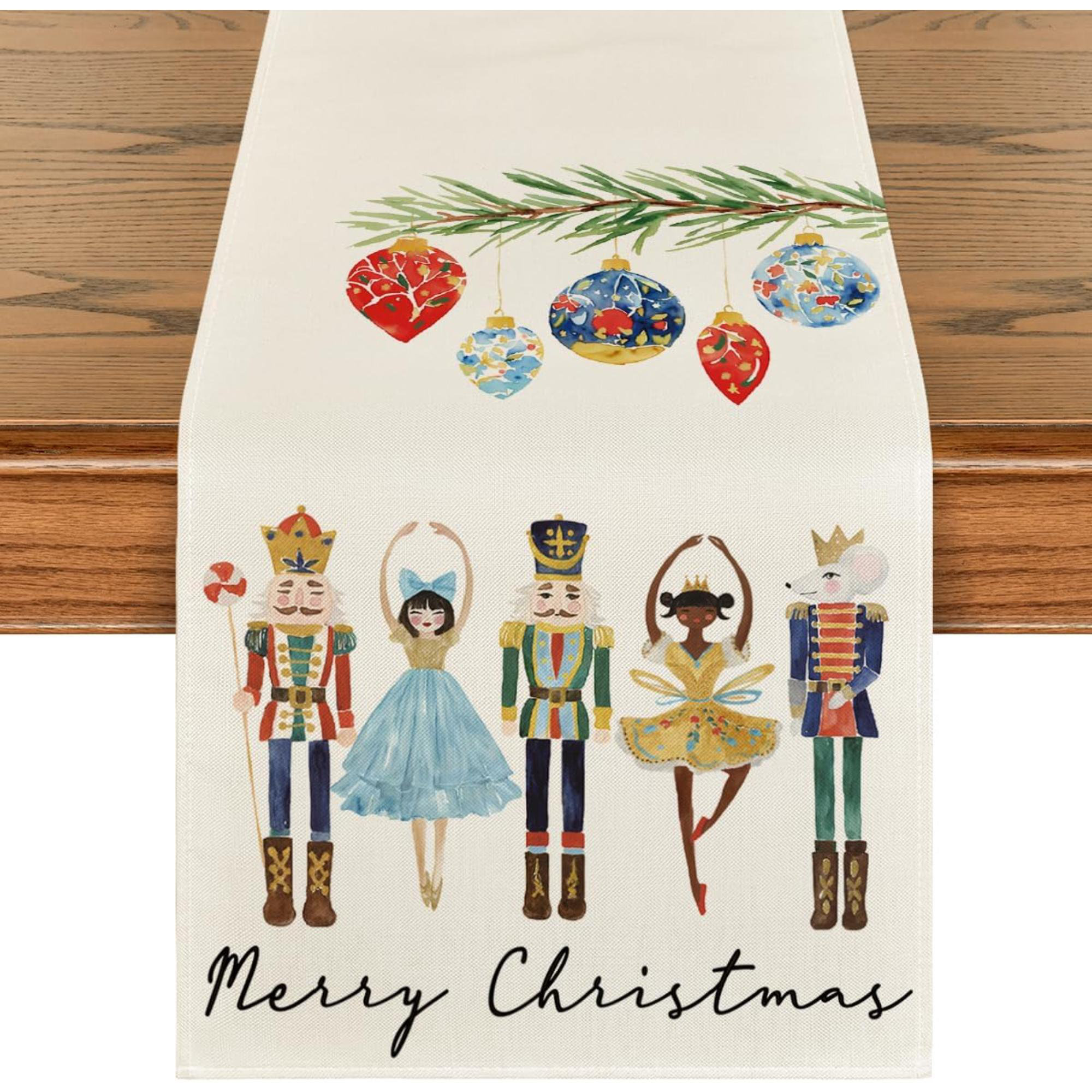 The Holiday Aisle® Watercolor Nutcrackers Xmas Balls Merry Christmas Table Runner, Seasonal Winter Holiday Kitchen Dining Table Decoration For Indoor Outdoor Home Party Decor 13 X 72 Inch | Wayfair