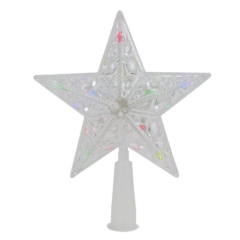 Clear Crystal Jeweled Star Christmas Tree Topper with Multicolor Lights
