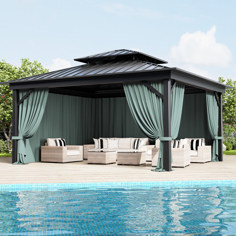 4-Panels Sidewall Curtains For Gazebo, Only Curtains, 78.74" H x 144" W x 144" D, Calcite Blue