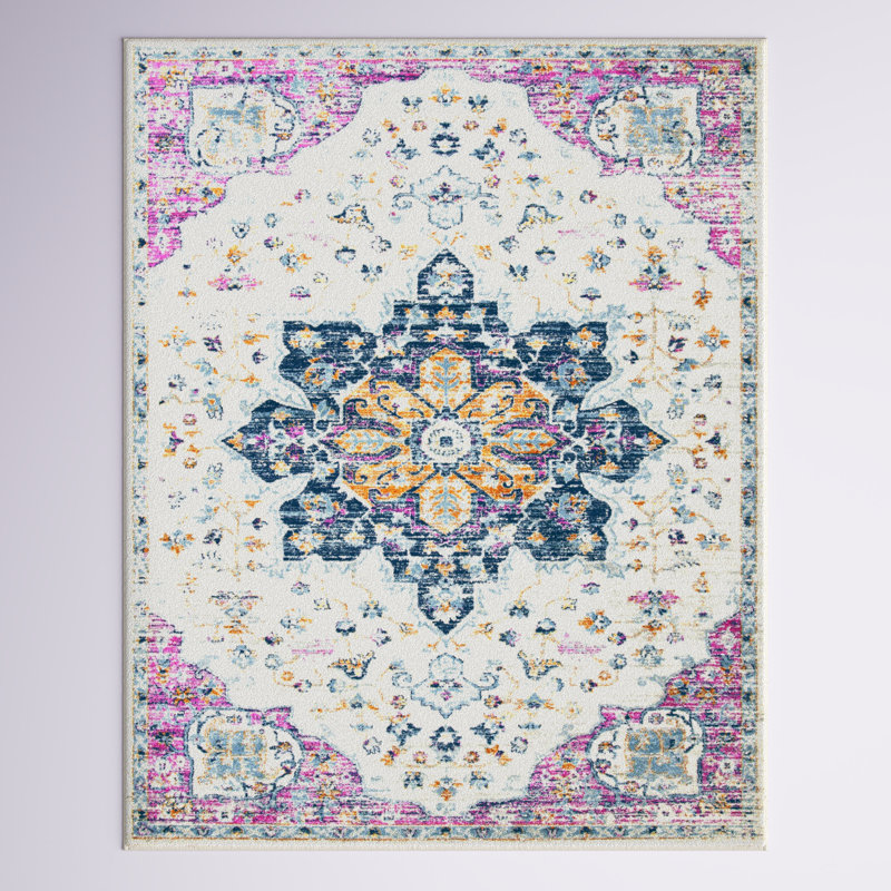 Tapis oriental ivoire / fuchsia Christa, Rectangle 8 pi x 10 pi