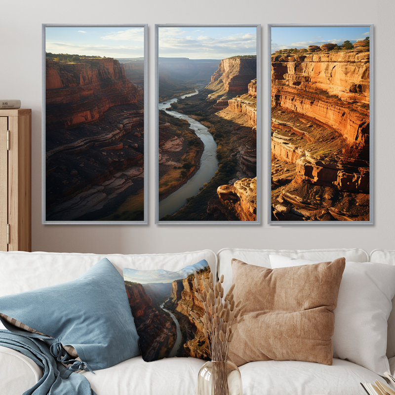 Canyon de Shelly, Arizona, rivière de montagne - ensemble d'art mural Canyon, Encadrement argenté, H 32 po x l 48 po x P 1 po