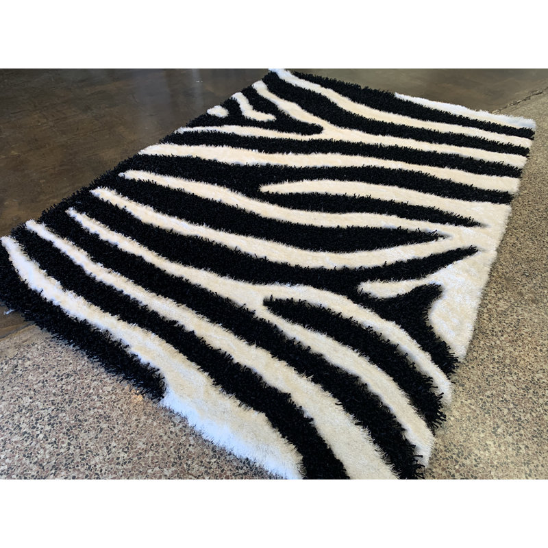 Tapis blanc/noir touffeté à la main Nevin