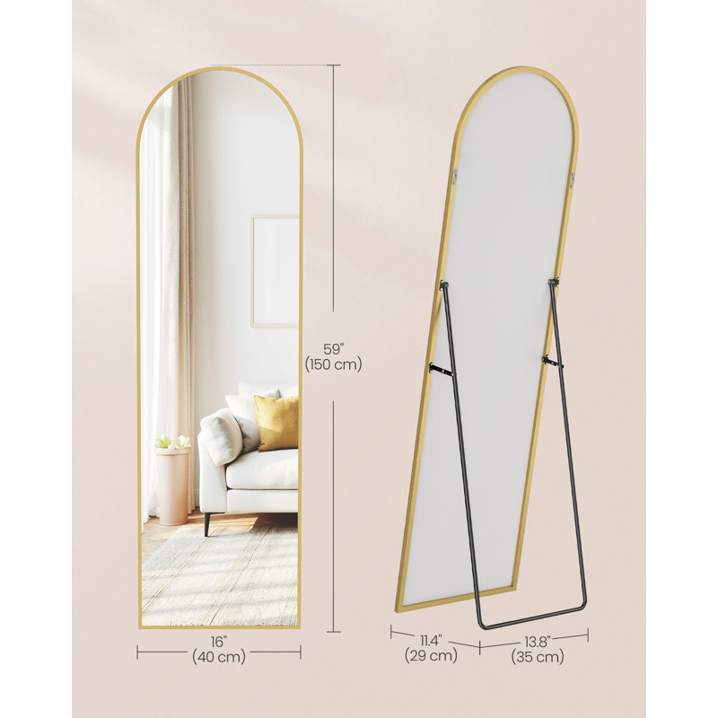 Arched Full Length Mirror with Stand, Pale Gold, 150 cm H x 40 cm W