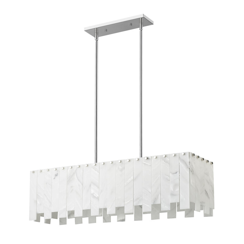 5 - Light Dimmable Kitchen Island Square / Rectangle Chandelier, Polished Nickel
