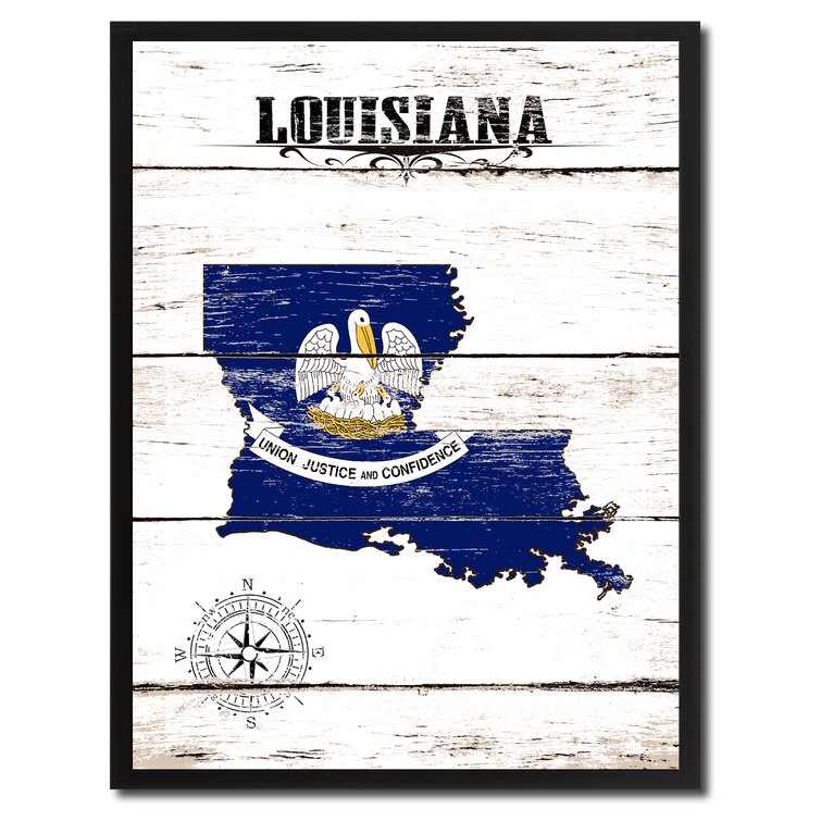 Wrought Studio 'Louisiana State Vintage Flag' Framed Graphic Art Print on Canvas, Black
