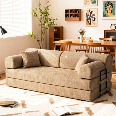 Lit convertible 3 places Ochre Boucl, 4 en 1 multifonctionnel pour la maison et le bureau, garnissage moelleux, mousse haute résilience densité 30D, montage facile, idéal pour le salon et la chambre, revêtement de qualité.
