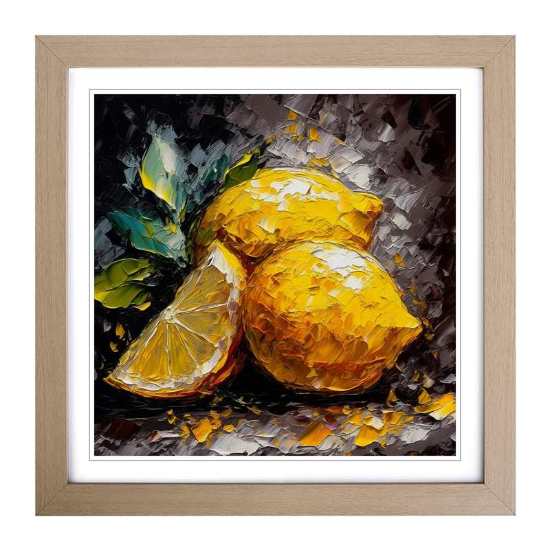 Lemon Palette Knife No.3 - Single Picture Frame Print on Wood, Oak