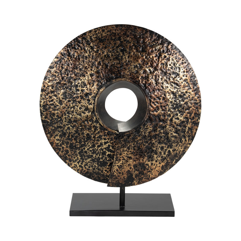 Sculpture Metal Iron Textured Circular Cutout Design Metallic Finish for Home Office Bedroom Living Room Glam Decor - 18" Black & Gold
