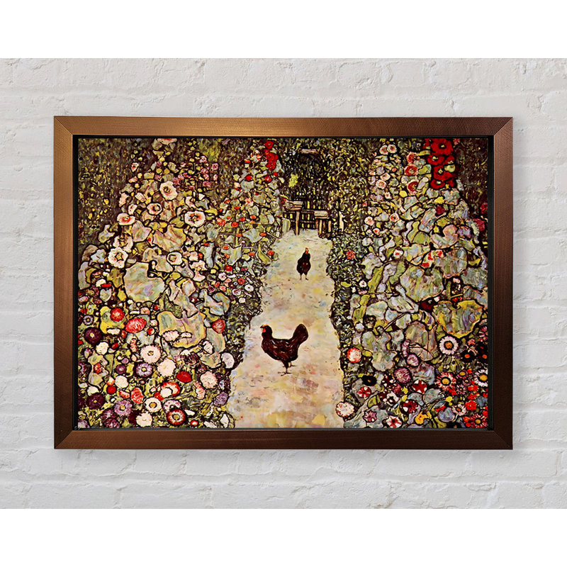 Klimt Garden Path With Chickens - Single Picture Frame Painting on Canvas, Bronze Framed Paper, 59.7cm H x 84.1cm W x 3.4cm D