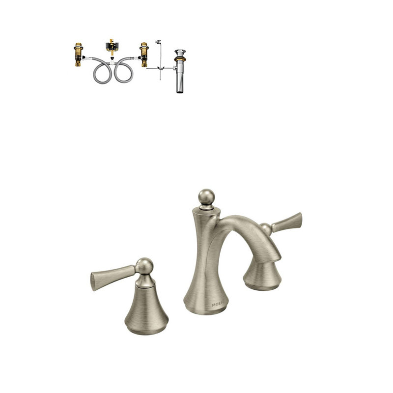 Wynford High Arc Widespread Bathroom Faucet with Drain Assembly, Brushed Nickel