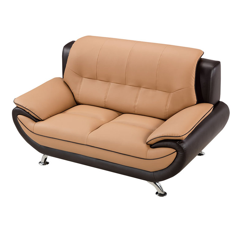 Jamelia 69'' Faux Leather Loveseat, Yellow/Brown Faux Leather