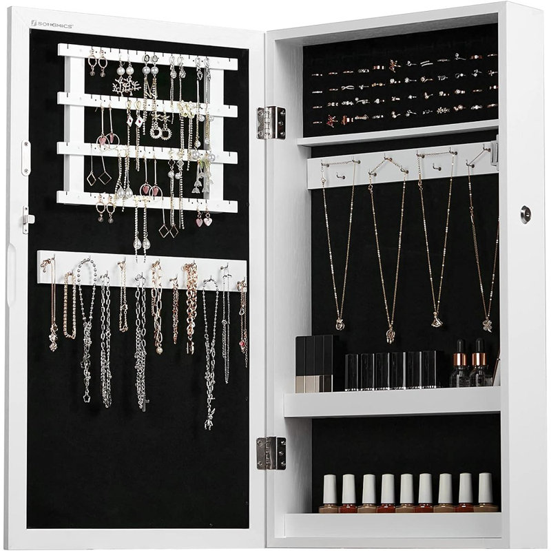 Armoire à bijoux murale avec miroir Karmakar, Blanc / noir